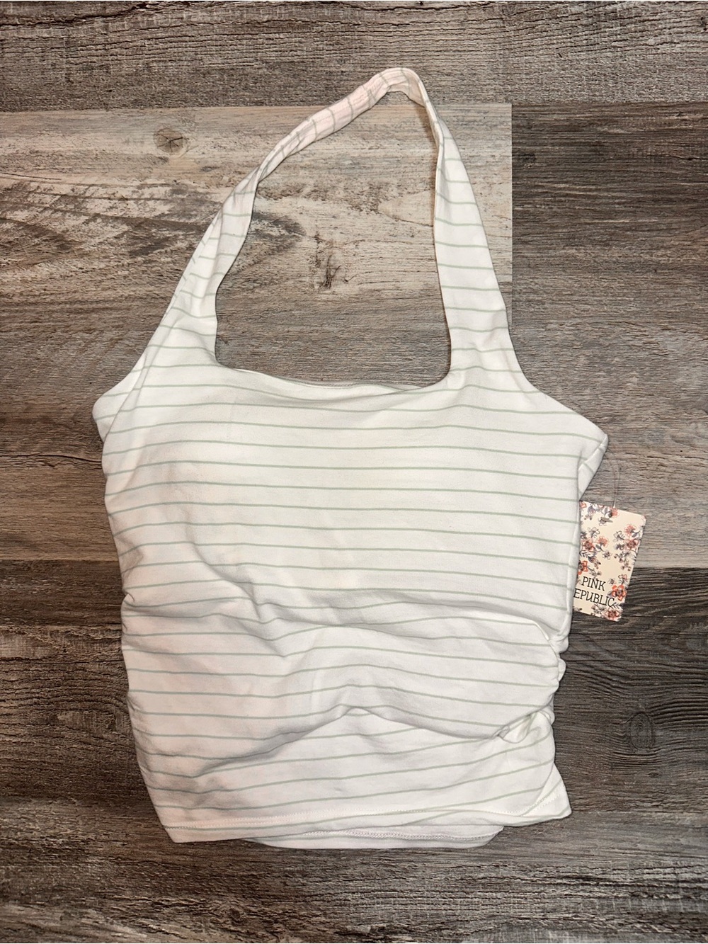 Juniors' Pink Republic Soft Cups Ivory Mint Stripe Halter Tank Top